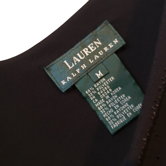 Lauren Ralph Lauren Black Rhinestone V Neck Sleeveless Jersey Midi Dress 90s - Picture 4 of 6